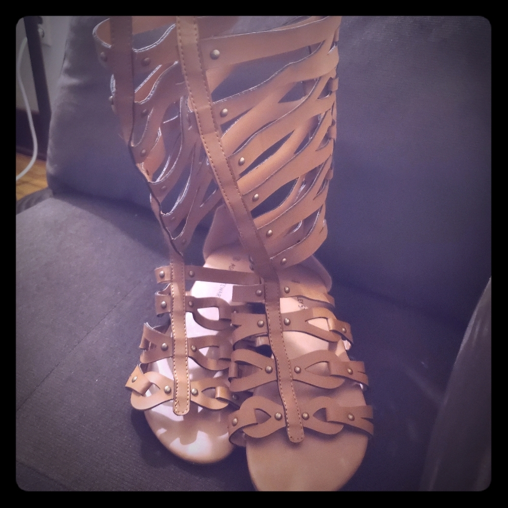 Wide width knee high gladiator sandles